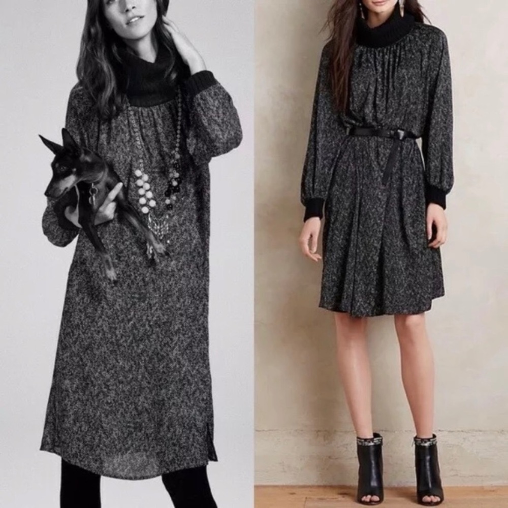 Corey Lynn Calter Black Heathered Long-Sleeve Turtleneck Dress